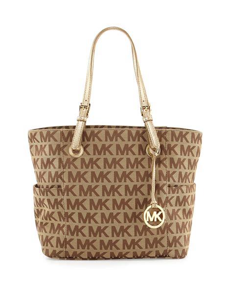 michael kors bag mk pattern brown canvas inside|Michael Kors canvas tote handbags.